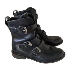 RAG & BONE Hudson Moto Ankle Boots Black Leather Sz 37.5 US 7.5
